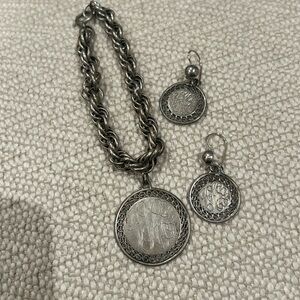 Vintage sterling silver bracelet and earrings “vHe” monogram